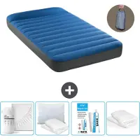 Intex Luftbett - 1 Person - 99 x 191 x 22 cm - Blau - Inklusive Pumpe - Spannbettuch - Küssen - Reperaturset en Kissenschutz