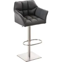 DELUKE Barhocker SIHAR - Kunstleder Grau 64x45x88 cm Silber | Barstuhl Höhenverstellbar Mit Lehne Drehbar Tresenhocker Tresenstuhl Kneipenhocker Kneipenstuhl