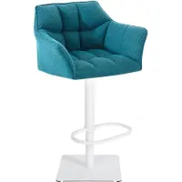 DELUKE Barhocker SIHAR - Stoff Türkis 64x45x88 cm Weiß | Barstuhl Höhenverstellbar Mit Lehne Drehbar Tresenhocker Tresenstuhl Kneipenhocker Kneipenstuhl