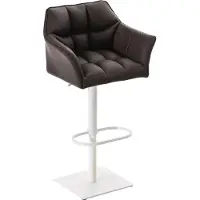 DELUKE Barhocker SIHAR - Kunstleder Braun 64x45x88 cm Weiß | Barstuhl Höhenverstellbar Mit Lehne Drehbar Tresenhocker Tresenstuhl Kneipenhocker Kneipenstuhl