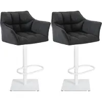 CLP 2er Set Barhocker Damaso Stoffbezug drehbar und höhenverstellbar bis 240 kg | Farbe dunkelgrau Gestell Farbe weiß