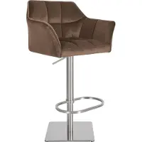 DELUKE Barhocker SIHAR - Samt Braun 64x45x88 cm Silber | Barstuhl Höhenverstellbar Mit Lehne Drehbar Tresenhocker Tresenstuhl Kneipenhocker Kneipenstuhl