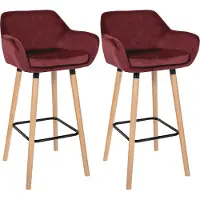 DELUKE 2er Set Barhocker MIRID - Samt Rot 55x46x99 cm | Barstuhl Mit Lehne Tresenhocker Tresenstuhl Kneipenhocker Kneipenstuhl