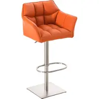 DELUKE Barhocker SIHAR - Kunstleder Orange 64x45x88 cm Silber | Barstuhl Höhenverstellbar Mit Lehne Drehbar Tresenhocker Tresenstuhl Kneipenhocker
