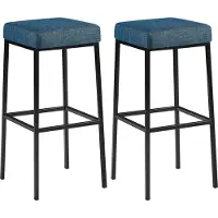 DELUKE 2er Set Barhocker BIDAN - Stoff Blau 37x37x78 cm | Barstuhl Mit Lehne Tresenhocker Tresenstuhl Kneipenhocker Kneipenstuhl