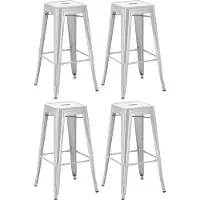 DELUKE 4er Set Barhocker DOLAN - Metall Silber 43x43x76 cm | Barstuhl Tresenhocker Tresenstuhl Kneipenhocker Kneipenstuhl