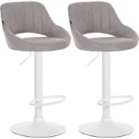 DELUKE 2er Set Barhocker SEGAD - Stoff Grau 47x48x85 cm Weiß | Barstuhl Mit Lehne Tresenhocker Tresenstuhl Kneipenhocker Kneipenstuhl