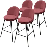ML-Design Barhocker 4er Set Rot Stoffbezug 75 cm hoch Gepolsterte Barstühle mit Metallgestell Rückenlehne & Fußstütze Küchenstühle Bistrohocker