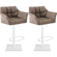 DELUKE 2er Set Barhocker SIHAR - Stoff Terrabraun 64x45x88 cm Weiß | Barstuhl Höhenverstellbar Mit Lehne Drehbar Tresenhocker Tresenstuhl Kneipenhocker