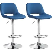 DELUKE Barhocker 2er Set JAKSON - Blau, Samt, Chrom | Barhocker mit Lehne Barstuhl Tresenhocker Tresenstuhl Kneipenhocker Kneipenstuhl