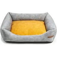 Rexproduct Frida – Nachhaltiges Hundebett und Katzenbett mit hohen Seiten, waschbar & wasserabweisend, Grau und Gelb Größe XL