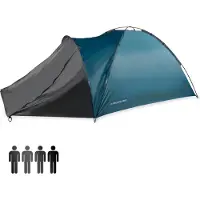 Dunlop 4-Personen Zelt - Kuppelzelt - 210 x 250 x 130 CM - Camping - Festzelt - Wasser- und Winddicht - inkl. Moskitonetz - Blau/Grau