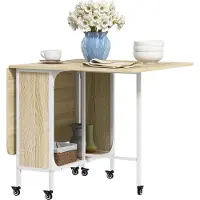 HOMCOM Klappbarer Esstisch, Klapptisch für 4-6 Personen, moderner platzsparender Küchentisch mit Ablage und 6 Rollen, aus Holz und Metall, 130x80x74 cm, Holzfarbe