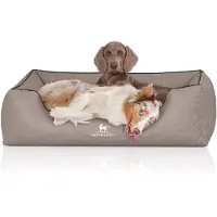 Knuffelwuff orthopädisches Hundebett Columbia aus lasergequiltetem Kunstleder XXL 120 x 85 cm hellgrau