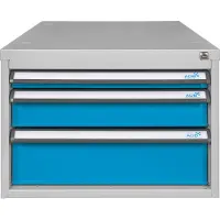 Proregal Schubladenbox mit 3 Schubladen für Werkbank Rhino| HxBxT 40x53x70cm | Traglast 60kg | Lichtgrau/Lichtblau