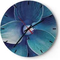 ARTTOR Wanduhr - Rund - Glasuhr - Agave Blau Blume - 40x40cm - Schleichendes Uhrwerk - Lautlos - zum Aufhängen bereit - Dekoration Modern - Wanddekoration aus Glas - C3AR40x40-4972