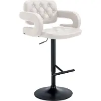 DELUKE Barhocker BURID - Kunstleder Weiß 62x55x103 cm Schwarz | Barstuhl Höhenverstellbar Mit Lehne Drehbar Tresenhocker Tresenstuhl Kneipenhocker