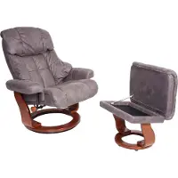 MCA Relaxsessel Edmonton, TV-Sessel Hocker, 180kg belastbar Stoff/Textil dunkelgrau, Gestell Walnuss-Optik