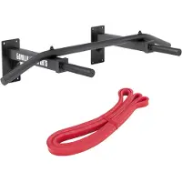 Gorilla Sports Klimmzugstange - mit Fitnessband, Wandmontage, bis 350kg Belastbar, 101 x 51 x 20 cm, aus Stahl, Schwarz - Pull Up Bar Wand, Resistance Band, Dip Station, Krafttraining