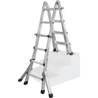 Iller-Leiter Iller Teleskopleiter, beidseitig begehbar mit Dreiecksausleger, 4x4 Sprossen und 4,95m AH