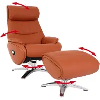 Mendler Relaxsessel mit Hocker HWC-K98, Fernsehsessel Sessel, Liegefunktion drehbar, Metall Echtleder/Kunstleder braun