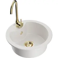 Mexen Diego 1-Becken-Granit-Spüle mit Mischbatterie Telma, Weiß - 6512-20-670200-50