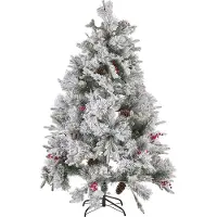 Beliani Weihnachtsbaum 180 cm Weiß Schneebedeckt mit Kunstschnee Zapfen roten Beeren und Ständer Weihnachtszeit Weihnachten Wohnzimmer Modern