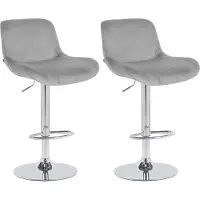 DELUKE 2er Set Barhocker PONOR - Samt Grau 50x50x85 cm Silber | Barstuhl Höhenverstellbar Mit Lehne Drehbar Tresenhocker Tresenstuhl Kneipenhocker