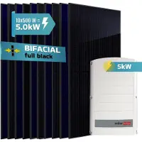 SUNNIVA 5.0 kW Solaranlage, 10x 500 W Solarmodule Fullblack Bifacial, Wechselrichter SolarEdge SE5K (3-phasig)
