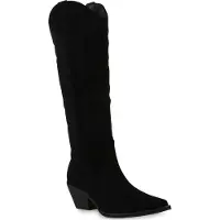 Van Hill Damen Leicht Gefütterte Cowboystiefel Stiefel Stickereien Schuhe 839869, Farbe: Schwarz, Größe: 37