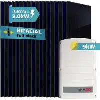 SUNNIVA 9.0 kW Solaranlage, 18x 500 W Solarmodule Fullblack Bifacial, Wechselrichter SolarEdge SE9K (3-phasig)