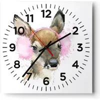 ARTTOR Wanduhr - Quadrat - Glasuhr - Hirsch Ohrenschützer Bunt Winter - 40x40cm - Schleichendes Uhrwerk - Lautlos - zum Aufhängen bereit - Dekoration Modern - Wanddekoration aus Glas - C4AC40x40-2862