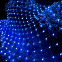 ROSNEK 6x4M 672LEDs Lichternetz 8 Lichtmodi Lichterkette Weihnachten Lichtervorhang Party Garten Deko, Blau