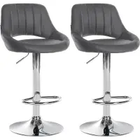 DELUKE 2er Set Barhocker SEGAD - Kunstleder Grau 47x48x85 cm Silber | Barstuhl Höhenverstellbar Mit Lehne Drehbar Tresenhocker Tresenstuhl Kneipenhocker