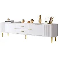 STILVORA Lowboard mit Schubladen,TV-Schrank TV-Regal mit gewellten Seiten,TV-Board mit goldenen Griffen und Beinen,weiß