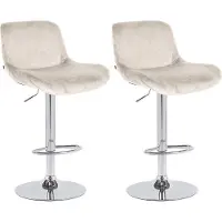 DELUKE 2er Set Barhocker PONOR - Samt Creme 50x50x85 cm Silber | Barstuhl Höhenverstellbar Mit Lehne Drehbar Tresenhocker Tresenstuhl Kneipenhocker