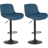 DELUKE 2er Set Barhocker PONOR - Stoff Blau 50x50x85 cm Schwarz | Barstuhl Höhenverstellbar Mit Lehne Drehbar Tresenhocker Tresenstuhl Kneipenhocker