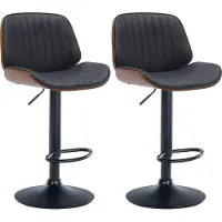 DELUKE 2er Set Barhocker TAKAR - Kunstleder Walnuss/schwarz 49.5x50x90 cm | Barstuhl Höhenverstellbar Mit Lehne Drehbar Tresenhocker Tresenstuhl