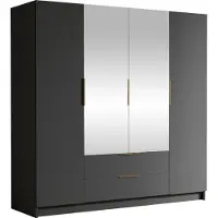 Mirjan 24 Kleiderschrank Sofia II 200, Schlafzimmer, mit Spiegel, Drehtürenschrank, mit Kleiderstange, Modern, Garderobenschrank, Metallgriffe (Farbe: Schwarz + Gold)