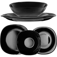 Kadax Geschirrset für 1 Person, 3-tlg, Tafelservice mit Suppenteller, Dessertteller und Speiseteller, Essgeschirr, Geschirr Set, Tellerset (Schwarz)