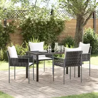 vidaXL Desgin 5-teiliges braunes Garten Essenset mit Kissen aus Poly-Rattan - Gartenstühle 3379095