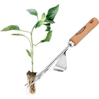 ECENCE Unkrautstecher Edelstahl, Wurzeljäter mit Holzgriff, Manueller Weeder zum Graben, Jäten, L