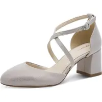 Tamaris Damen Pumps offen mit gekreuzten Riemen und Blockabsatz 1-22438-46, Größe:41 EU, Farbe:Silber