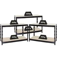 Proregal Mega Deal | 3x Werkbank Tiger | 300 kg pro Fachboden | HxBxT 90x140x60 cm | Schwarz