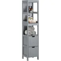 SoBuy Badezimmerschrank Hochschrank Badschrank schmal mit 3 offenen Fächern & 2 Körben Badregal Schmal Badmöbel für Badezimmer, kleine Räume FRG126-SG