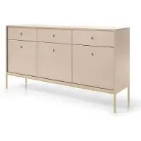Bettso Dreitürige Kommode MOLLY in Beige mit 3 Schubladen und Goldrahmen – Moderne Kommode mit Stauraum für Wohnzimmer, Schlafzimmer, Flur