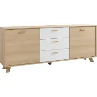 ByLiving Sideboard BASTIAN / Eiche bianco, weiß / Griffe und Füße Massivholz Eiche / 3 Schubkästen und 2 Türen / viel Stauraum / Kommode / Anrichte / Maße: B 180, H 72,5, T 36,5 cm