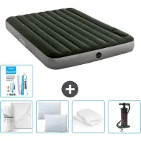 Intex Luftbett - 2 Personen - 152 x 203 x 25 cm - Grün - Spannbettuch - Küssen - Pumpe - Reperaturset en Kissenschutz