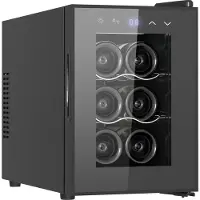 Cavin Weinkühlschrank - Tundra Collection 6 Black, Getränkekühlschrank klein, 1 Zone, Weinkühler mit Glastür, freistehend, Glastür mit UV-Schutz