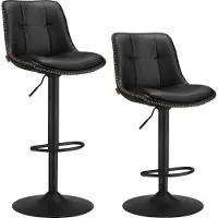 Vasagle Barhocker 2er Set, höhenverstellbar, drehbar, mit Rückenlehne und Fußstütze, Tintenschwarz